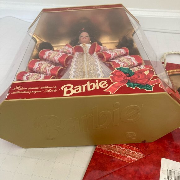 *RARE* FRENCH EDITION Brunette 1997 Holiday Barbie 10th Anniversary Set - Picture 9 of 11